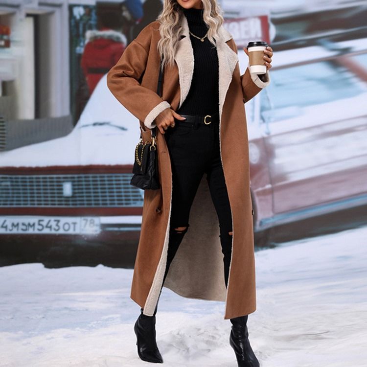 Smal Dubbelknäppt Regular Lapel Long Overcoat
