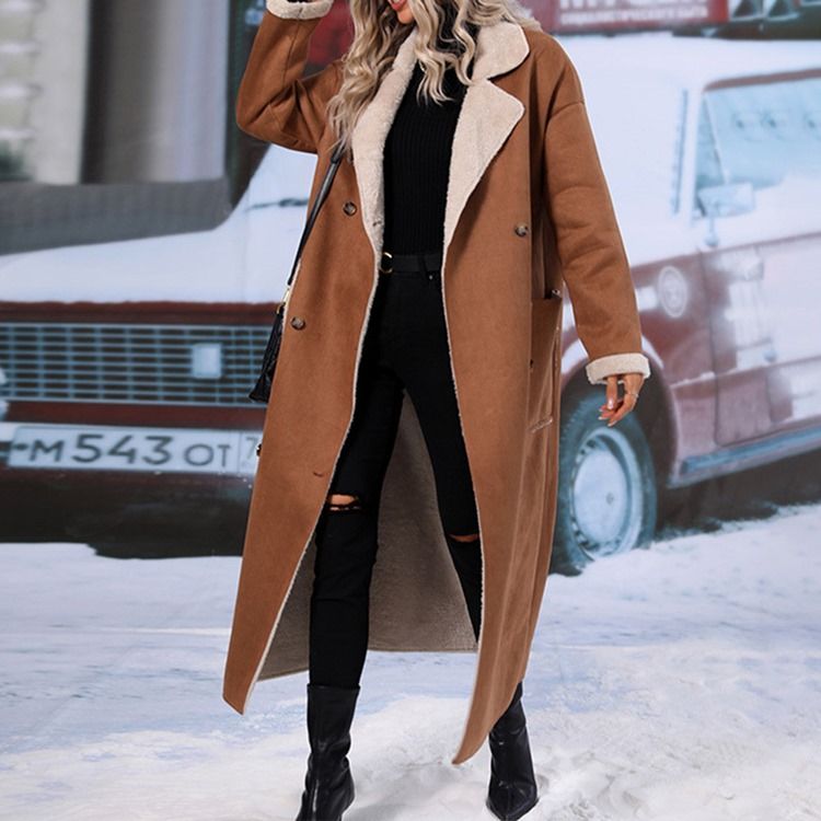 Smal Dubbelknäppt Regular Lapel Long Overcoat