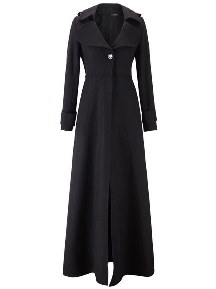 Smal Lapel Enkel Lång Kappa