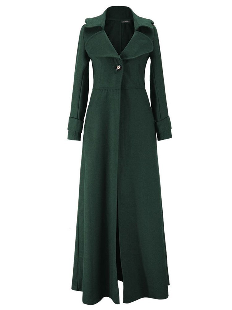 Smal Lapel Enkel Lång Kappa