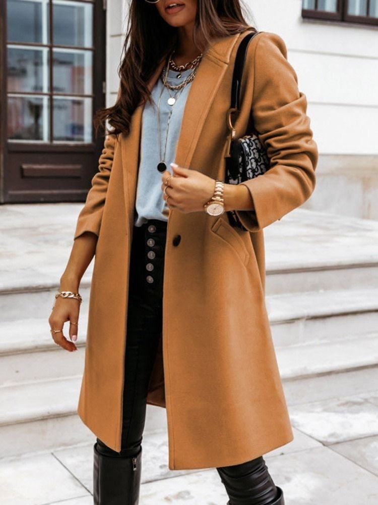 Vanlig One Button Pocket Vinter Naggad Lapel Overcoat