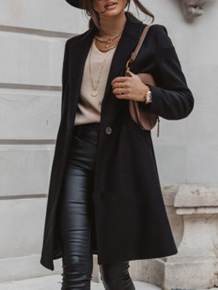 Vanlig One Button Pocket Vinter Naggad Lapel Overcoat