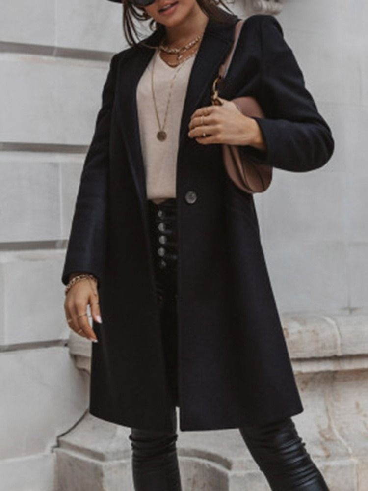 Vanlig One Button Pocket Vinter Naggad Lapel Overcoat