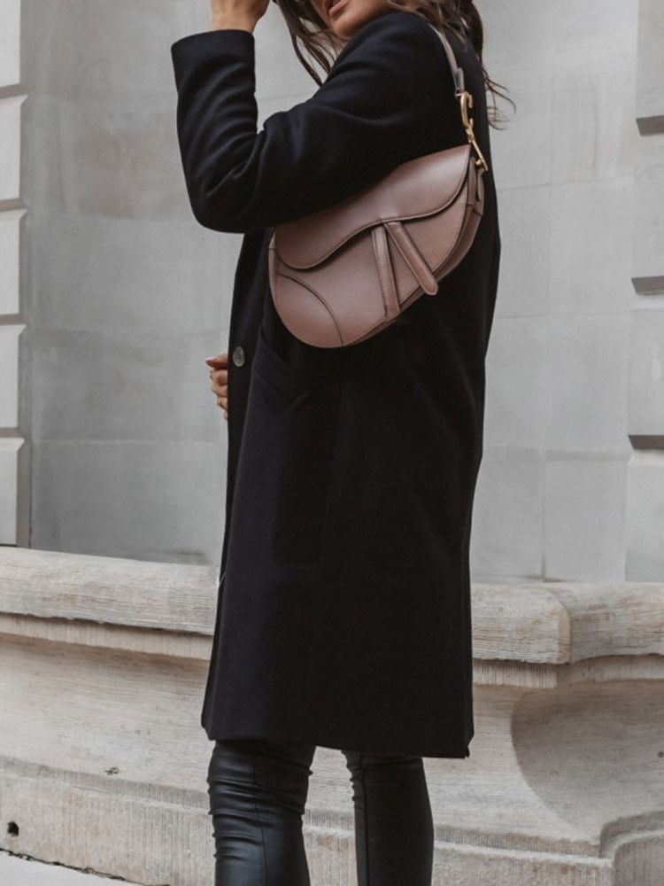 Vanlig One Button Pocket Vinter Naggad Lapel Overcoat