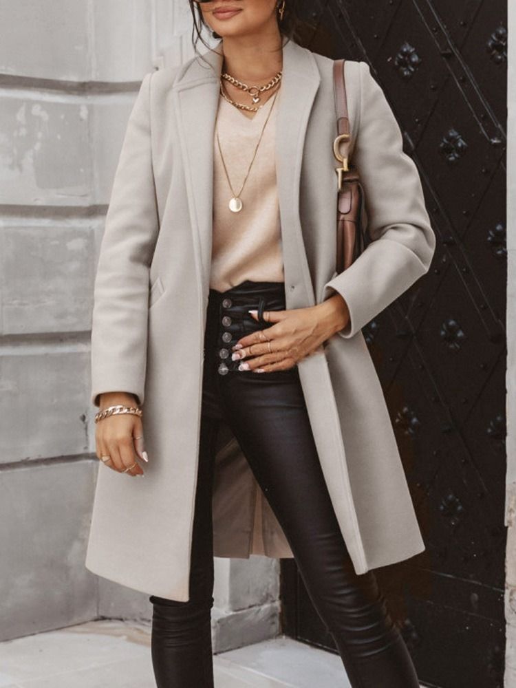 Vanlig One Button Pocket Vinter Naggad Lapel Overcoat