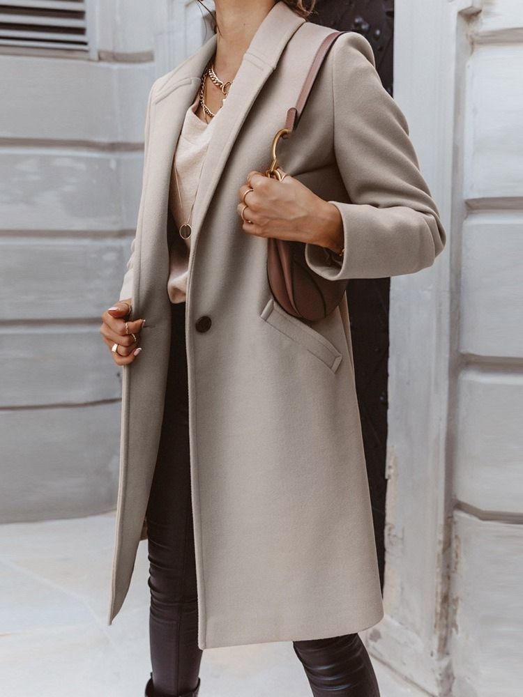 Vanlig One Button Pocket Vinter Naggad Lapel Overcoat