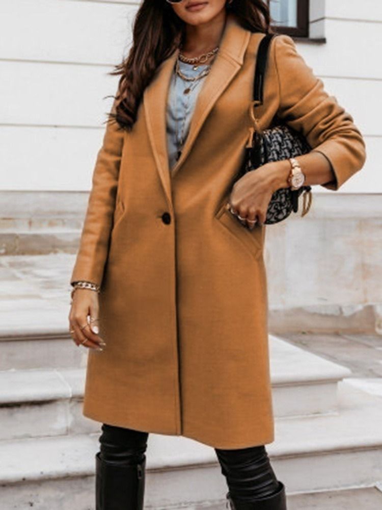 Vanlig One Button Pocket Vinter Naggad Lapel Overcoat