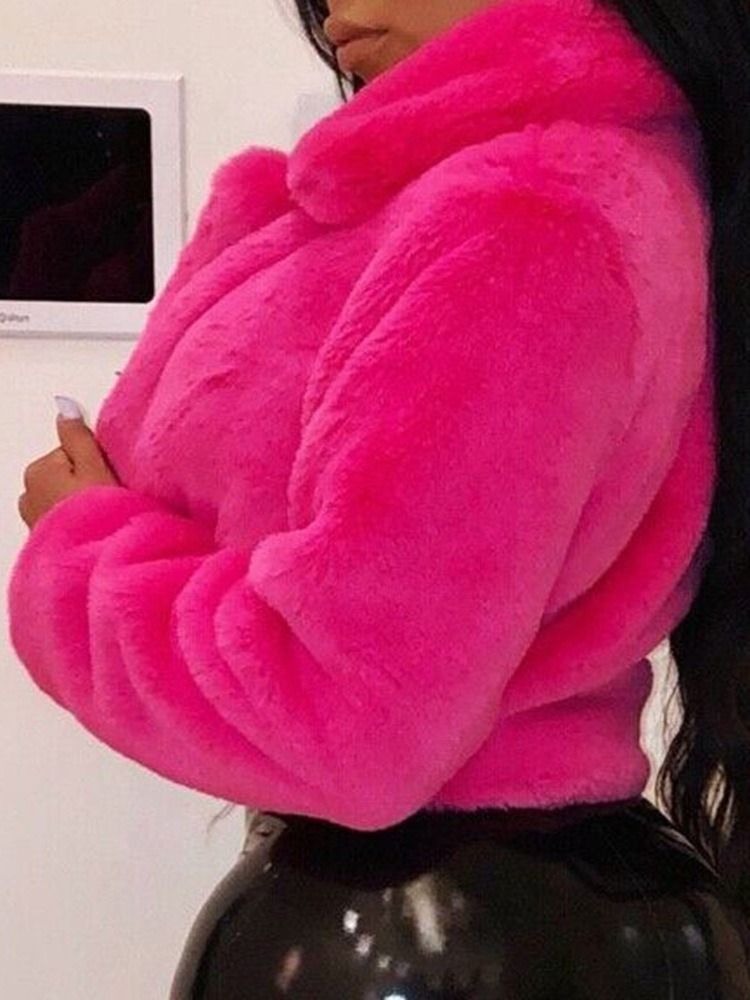 Vanlig Rak Lapel Vinter Faux Fur Overcoat