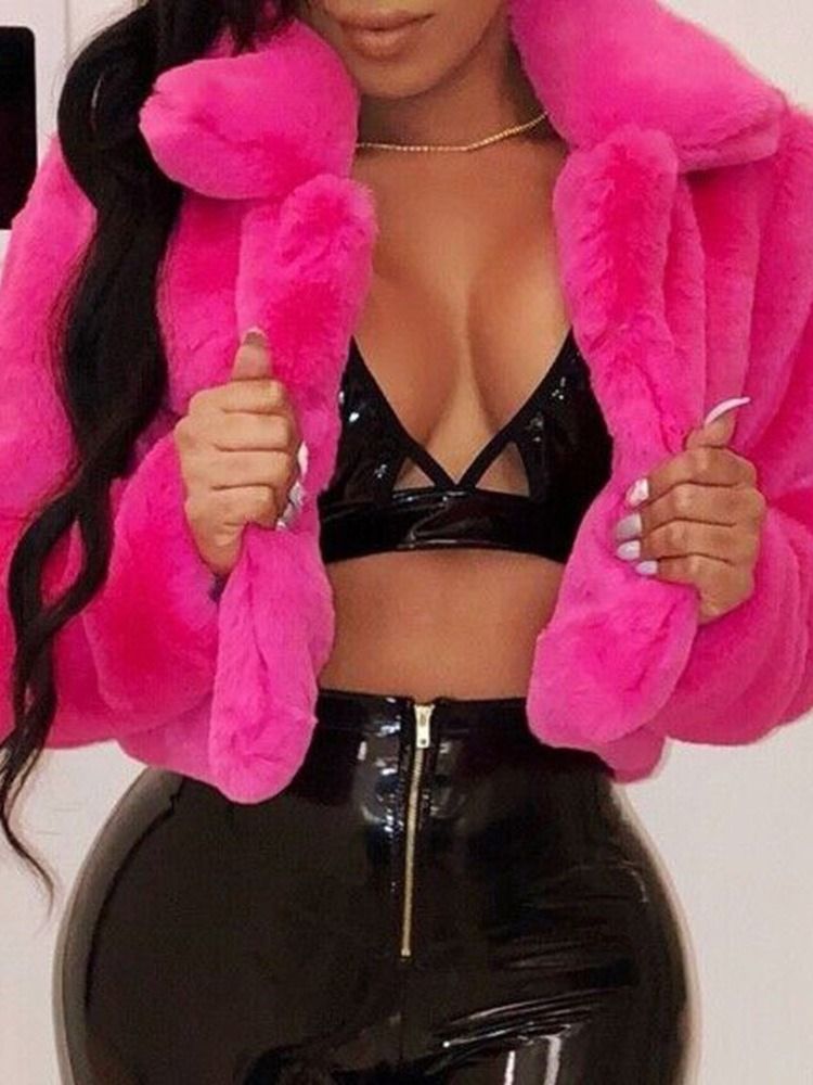 Vanlig Rak Lapel Vinter Faux Fur Overcoat
