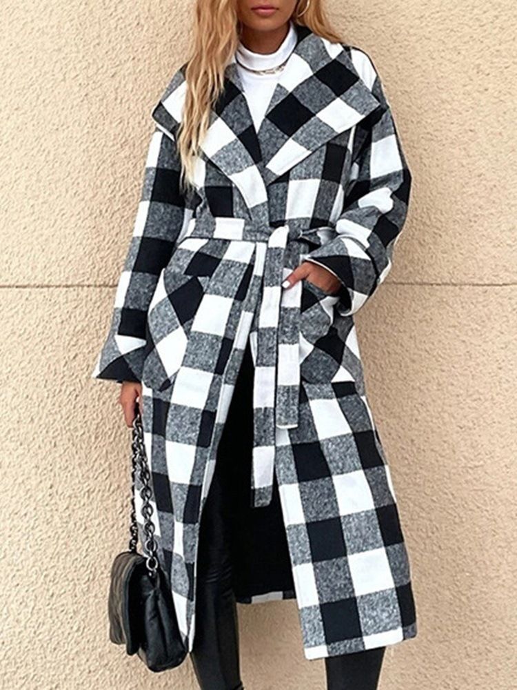 Vanlig Slim Lace-Up Long Fall Overcoat