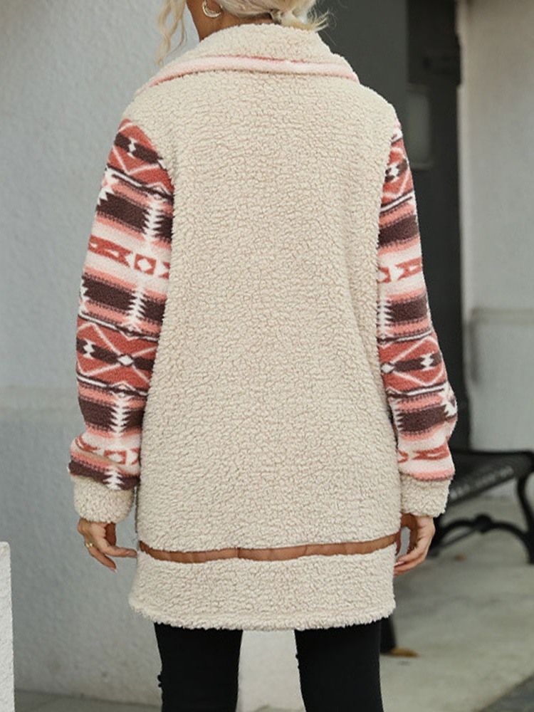 Zipper Patchwork Vanlig Vinter Medellång Överrock