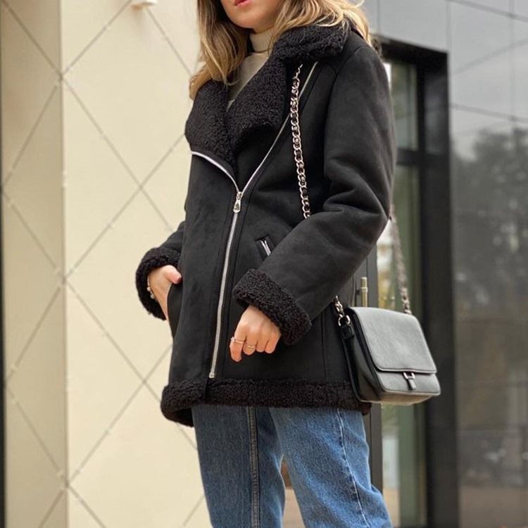 Zipper Pocket Regular Lapel Mellanlängd Överrock