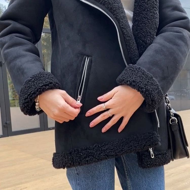 Zipper Pocket Regular Lapel Mellanlängd Överrock