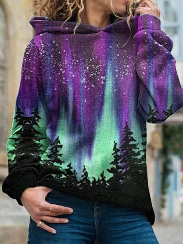 Galaxy Print Regular Fleece Standard Luvtröja Dam