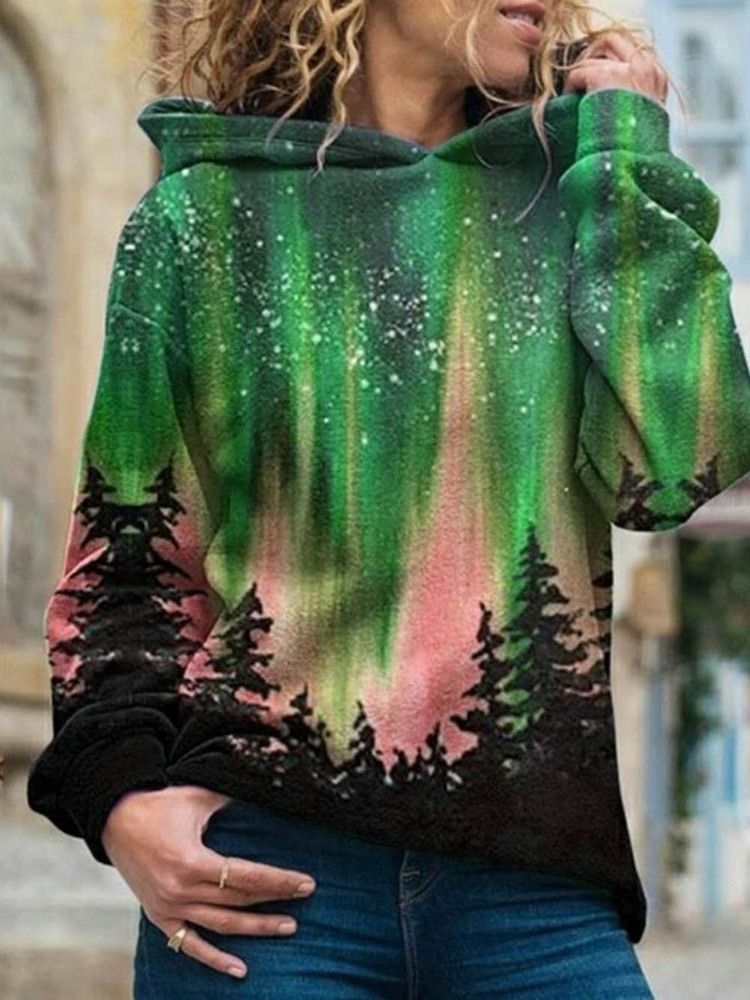 Galaxy Print Regular Fleece Standard Luvtröja Dam