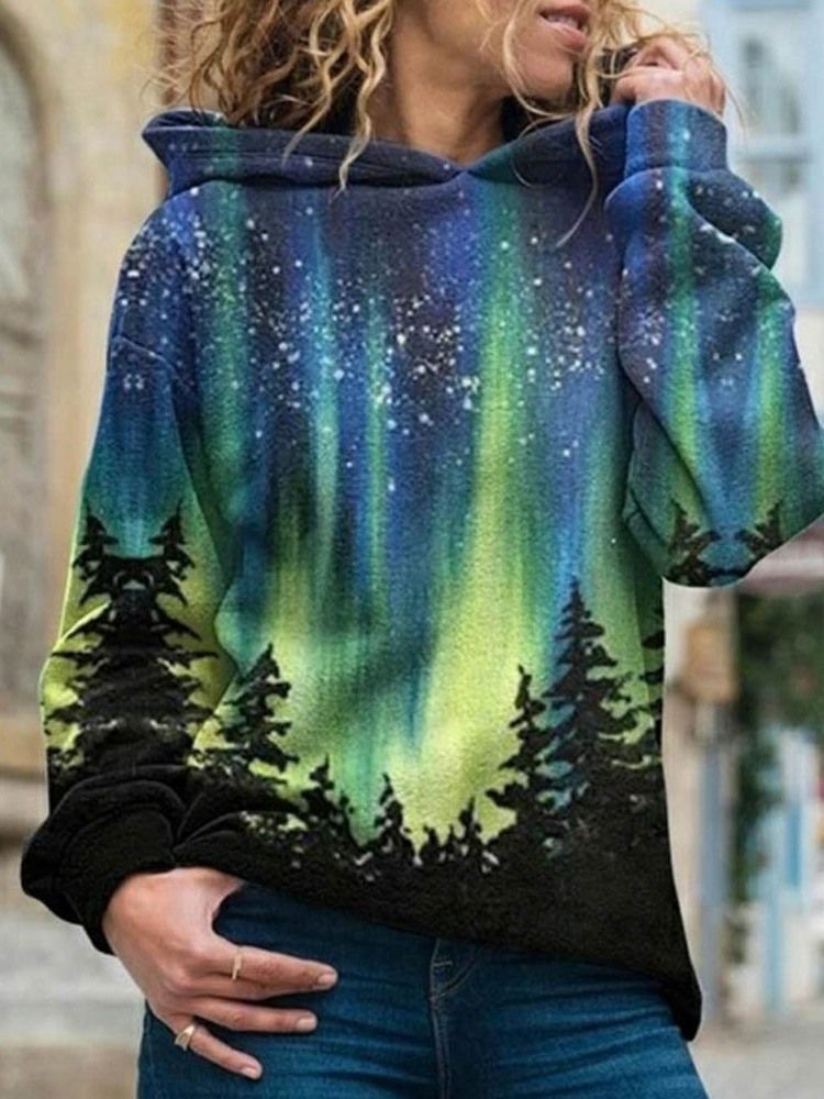 Galaxy Print Regular Fleece Standard Luvtröja Dam
