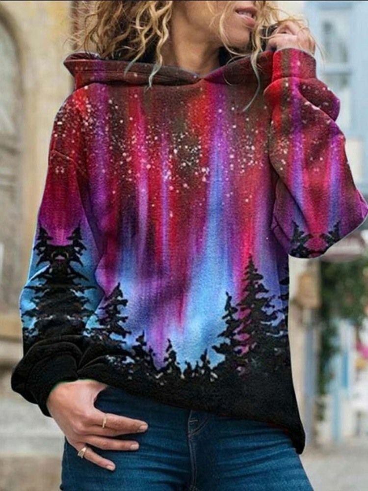 Galaxy Print Regular Fleece Standard Luvtröja Dam