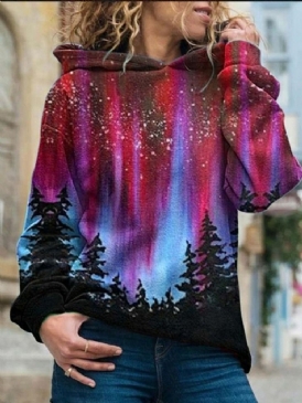 Galaxy Print Regular Fleece Standard Luvtröja Dam
