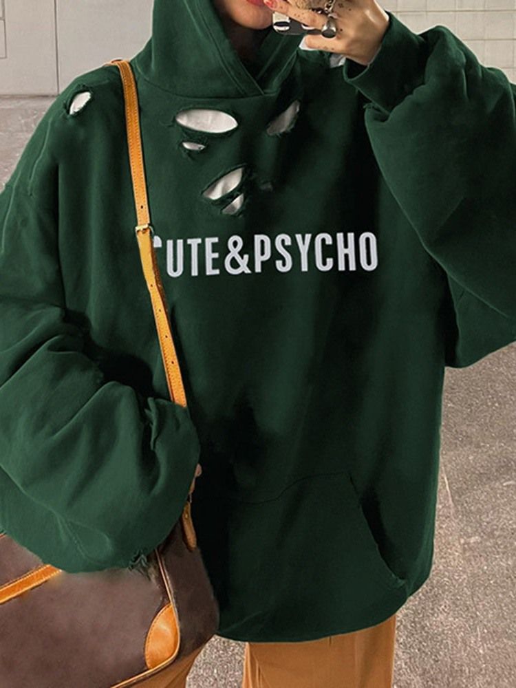 Hål Letter Fall Långärmad Hoodie