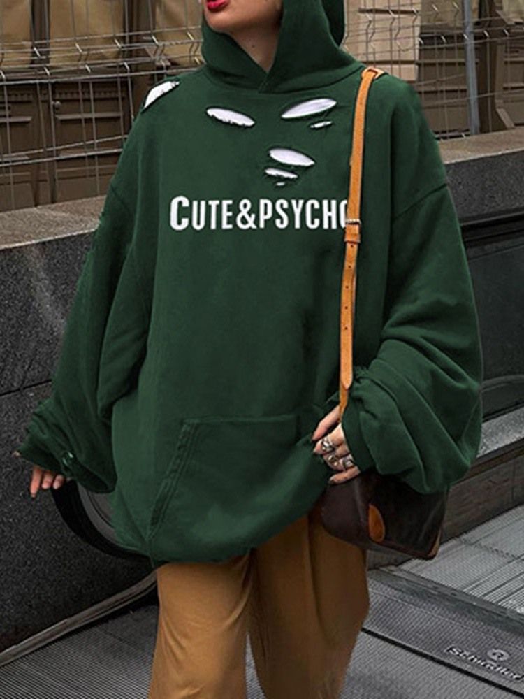 Hål Letter Fall Långärmad Hoodie