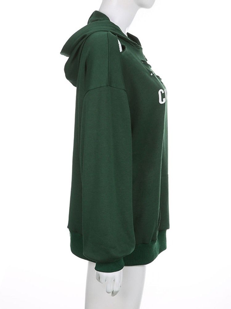 Hål Letter Fall Långärmad Hoodie
