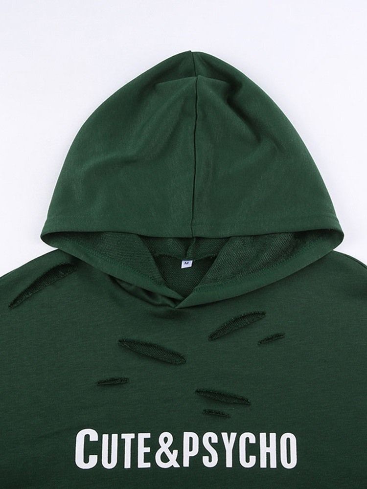 Hål Letter Fall Långärmad Hoodie