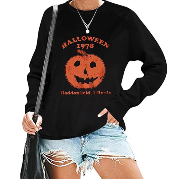 Halloween Tryck Skalle Raglan Ärm Rund Hals Långärmad Hoodie
