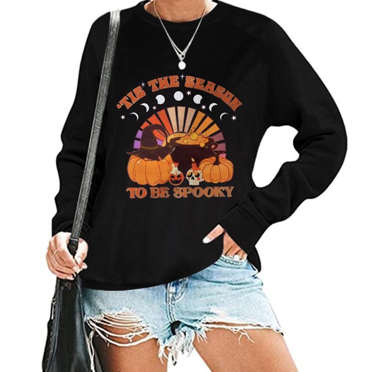 Halloween Tryck Skalle Raglan Ärm Rund Hals Långärmad Hoodie