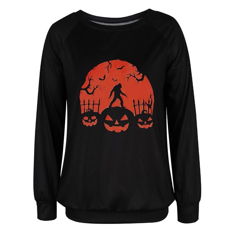 Halloween Tryck Skalle Raglan Ärm Rund Hals Långärmad Hoodie