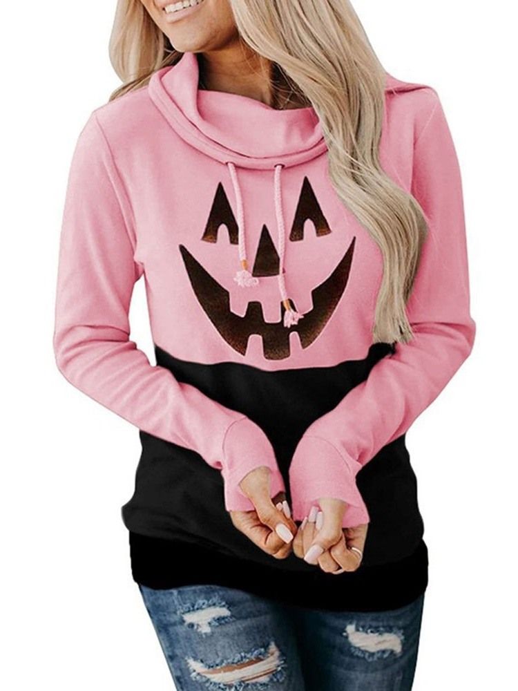 Halloween-Tryck Tecknad Långärmad Fleece-Huvtröja