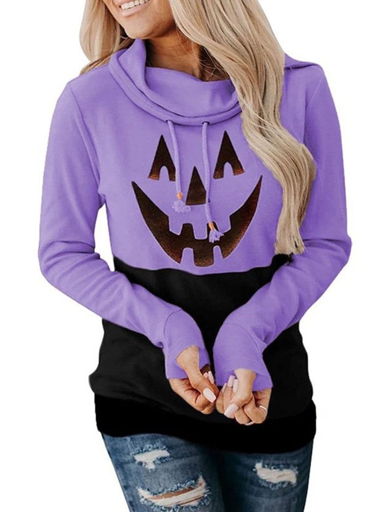Halloween-Tryck Tecknad Långärmad Fleece-Huvtröja