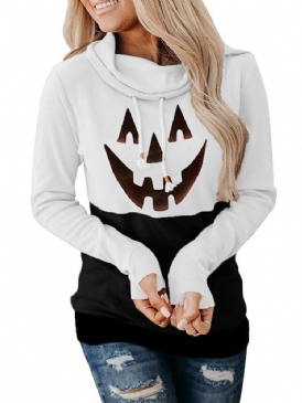 Halloween-Tryck Tecknad Långärmad Fleece-Huvtröja