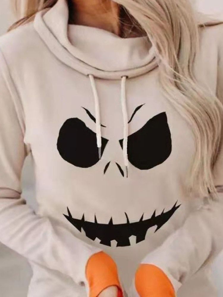 Halloween Tryck Tecknad Vanlig Långärmad Hösthuvtröja