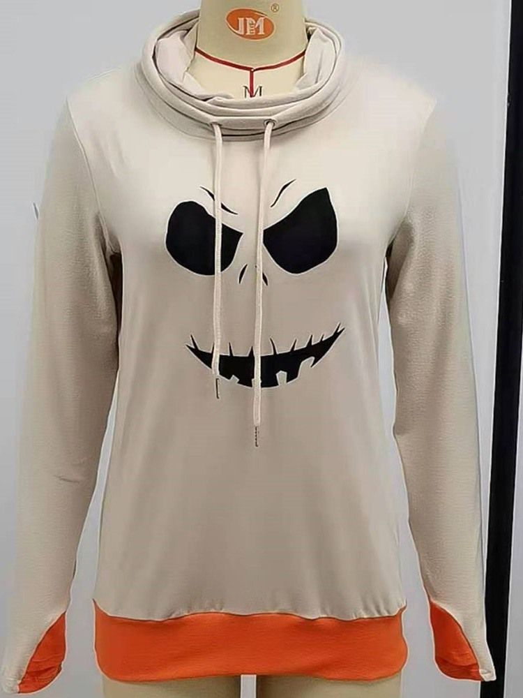Halloween Tryck Tecknad Vanlig Långärmad Hösthuvtröja