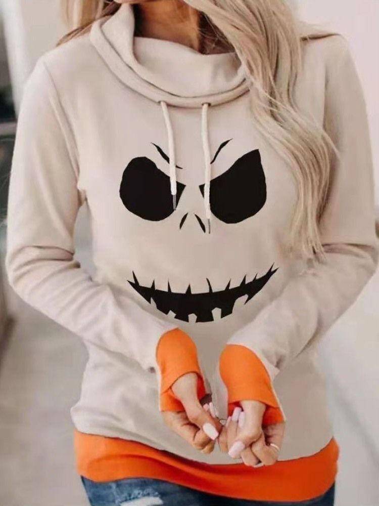 Halloween Tryck Tecknad Vanlig Långärmad Hösthuvtröja