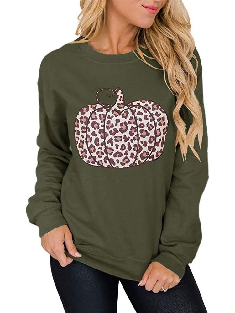 Halloween Vanlig Tecknad Lapptäcke Långärmad Hoodie Med Rund Hals