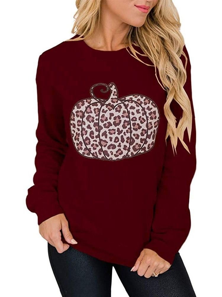 Halloween Vanlig Tecknad Lapptäcke Långärmad Hoodie Med Rund Hals
