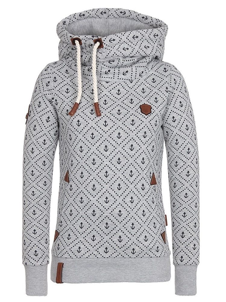 Print Casual Turtleneck Cool Hoodie