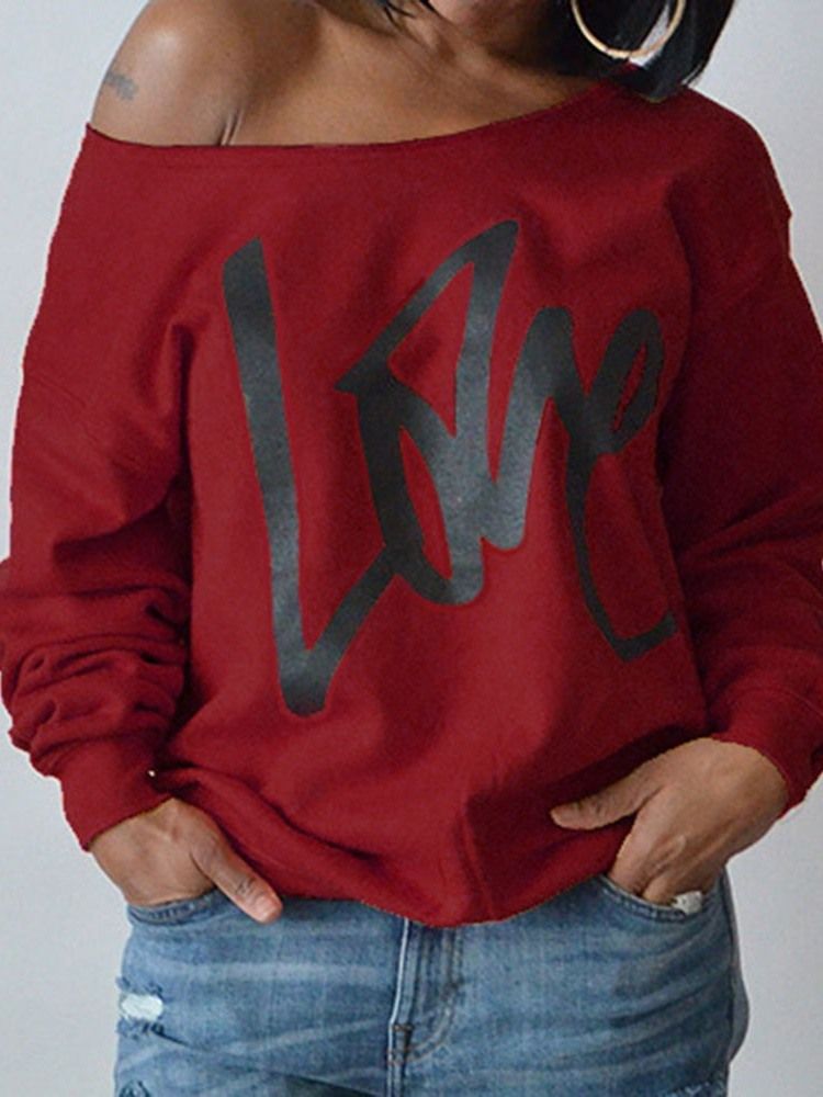 Print Normal Letter Långärmad Slim Hoodie För Kvinnor