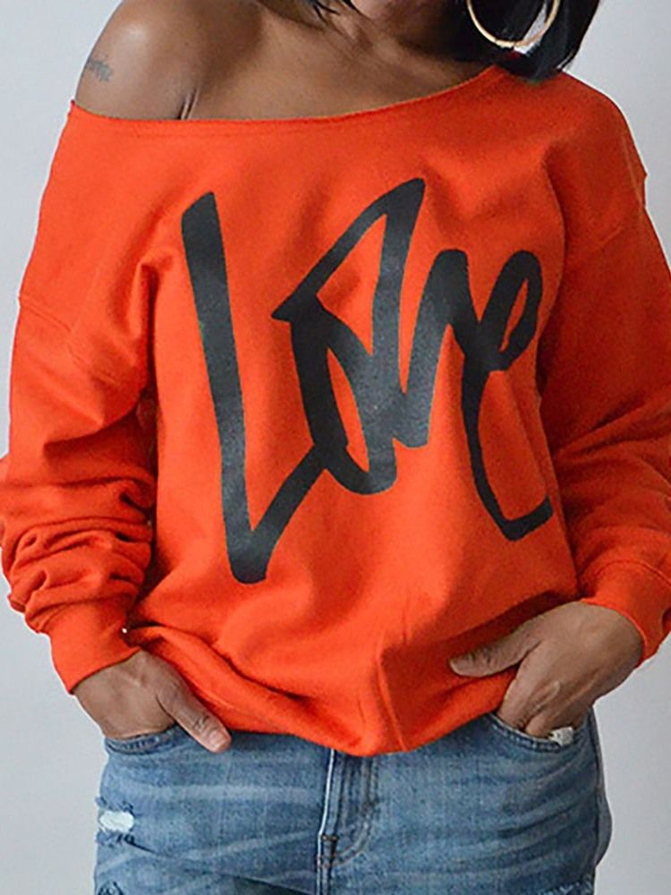 Print Normal Letter Långärmad Slim Hoodie För Kvinnor