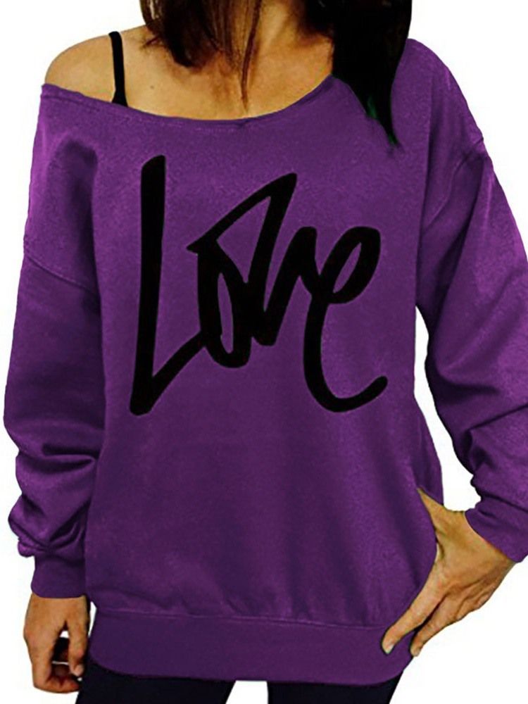 Print Normal Letter Långärmad Slim Hoodie För Kvinnor