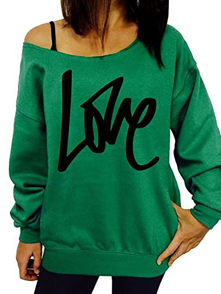 Print Normal Letter Långärmad Slim Hoodie För Kvinnor