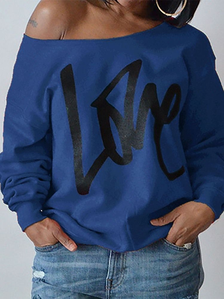 Print Normal Letter Långärmad Slim Hoodie För Kvinnor