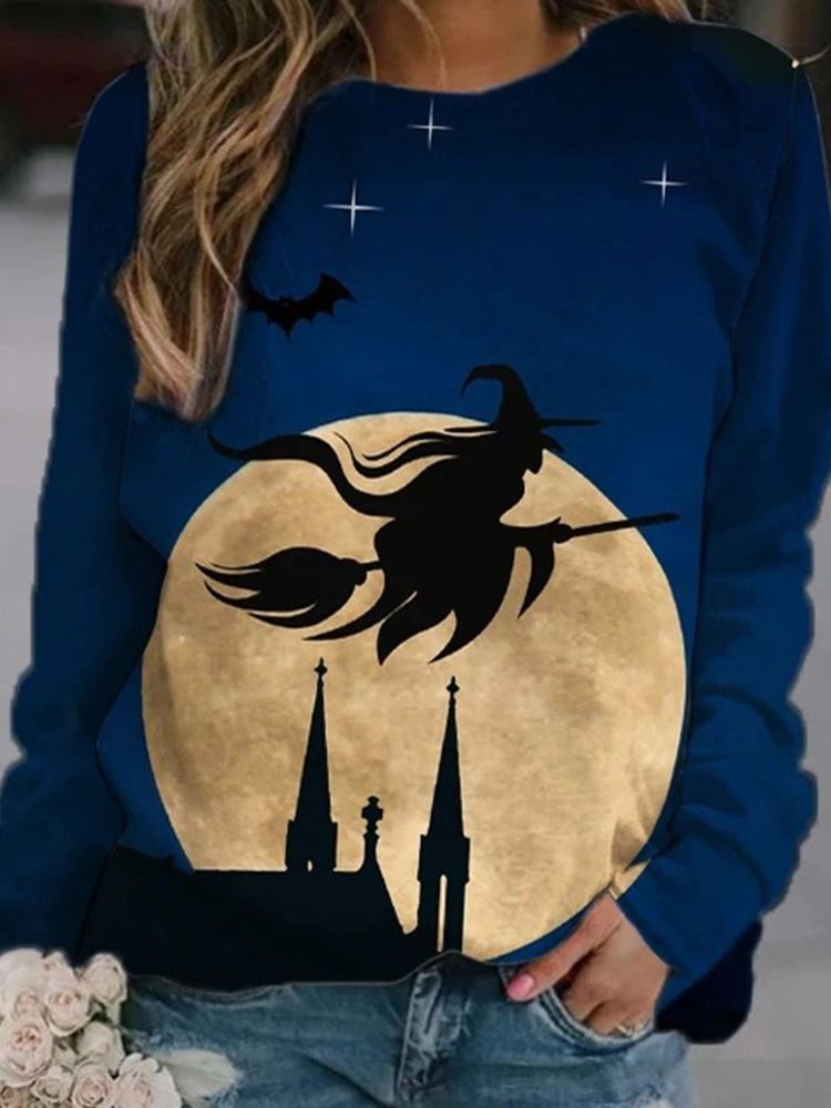 Skriv Ut Tecknad Vanlig Hoodie Med Rund Hals