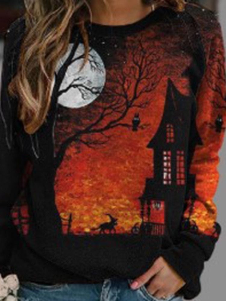 Skriv Ut Tecknad Vanlig Hoodie Med Rund Hals