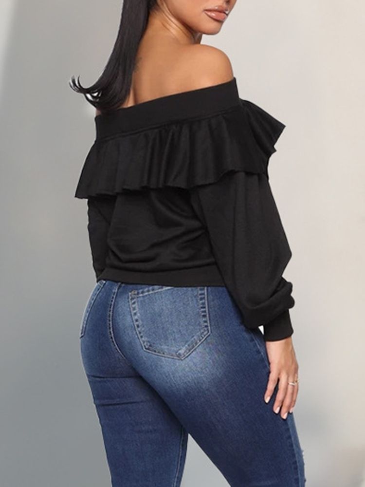 Vanlig Falbala Off Shoulder Fall Hoodie