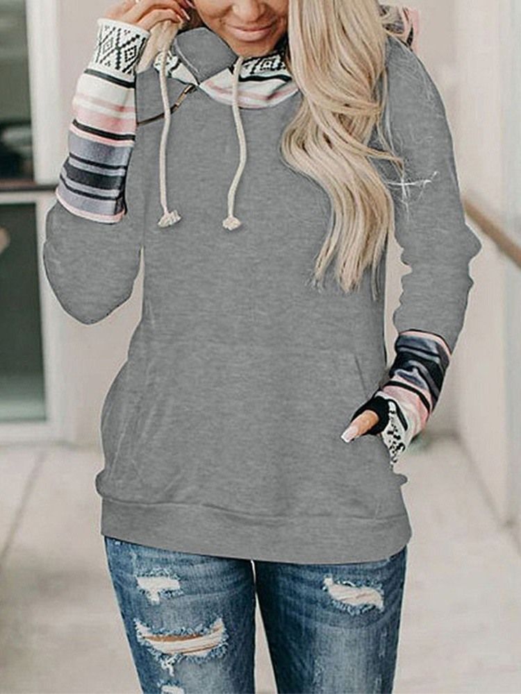 Vanlig Pocket Color Block Fall Standard Hoodie Dam