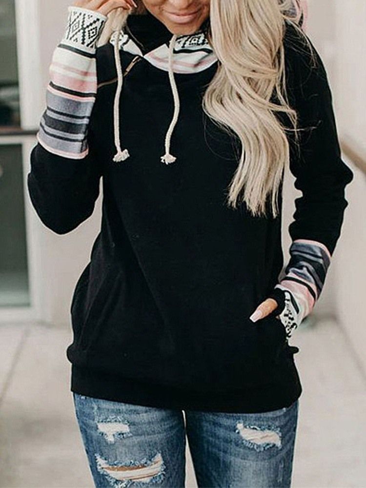 Vanlig Pocket Color Block Fall Standard Hoodie Dam