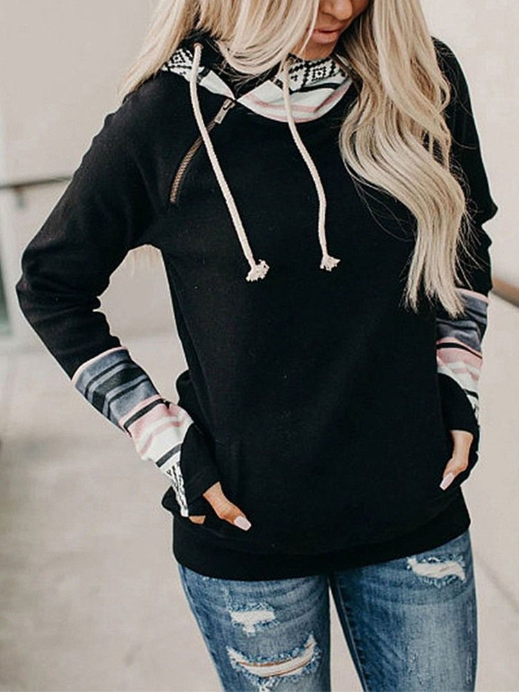 Vanlig Pocket Color Block Fall Standard Hoodie Dam