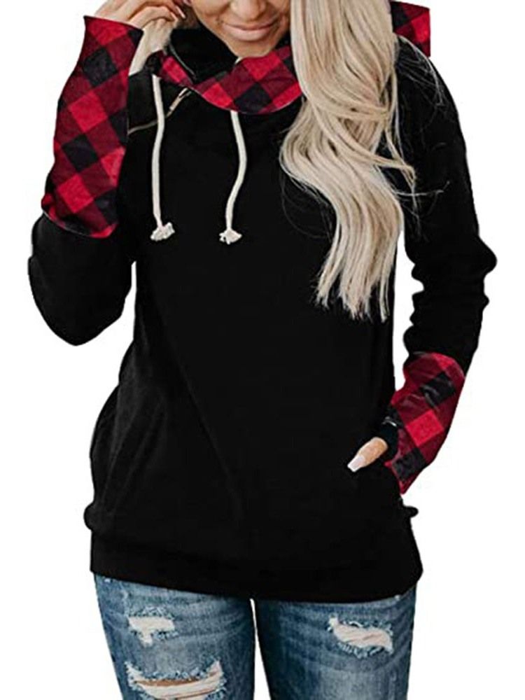 Vanlig Pocket Color Block Fall Standard Hoodie Dam